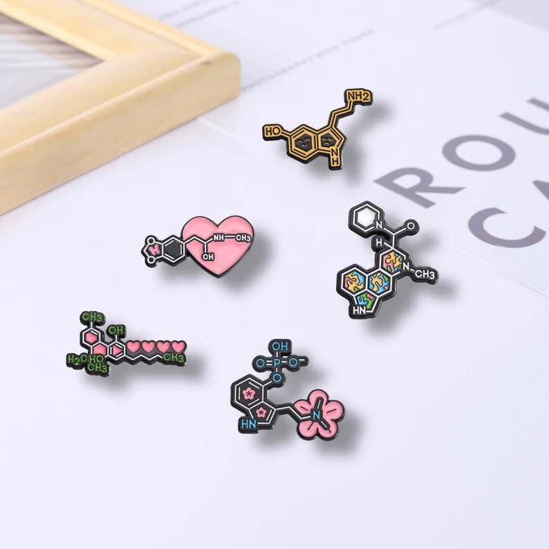 Molecular Structure Enamel Pins,Custom Chemical Element Symbol,Lapel Badges Brooches,Funny Gift Jewelry for Students and Friends