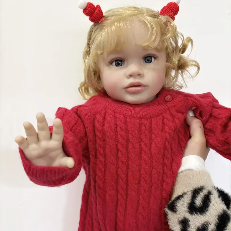 ตุ๊กตาเด็กผู้หญิงรีบอร์น ปิ๊ปป้า ขนาด 25 นิ้ว งานแฮนด์เมด เหมือนจริง ผมหยิกสีทอง ทาสีหลายชั้น ผิว 3 มิติ มองเห็นเส้นเลือด