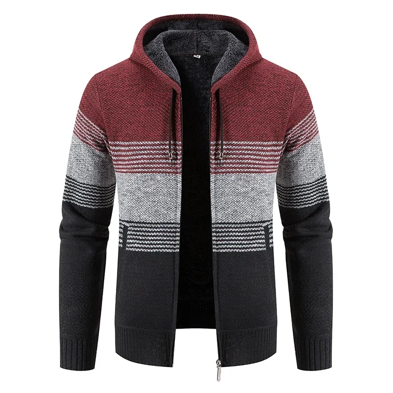 2023 Autumn Winter Men's Sweaters High Quality Thicken Warm Men Hooded Cardigan Knitted Slim Fit Casual Sweatercoats Jacket Male