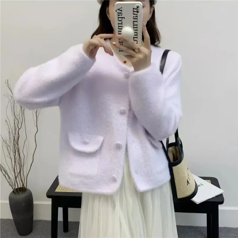 Design Sense of Women's Mink Velvet Coat 2025 Spring Autumn Female Padded Ladies Fragrance Jacket Knitted Cardigan Overcoat