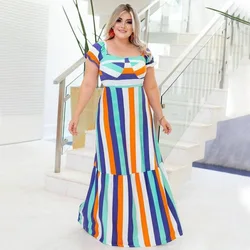 Plus Size Elegant Striped Dress Female Bodycon Midi Robe 2024 Summer Women Fashion Prom Spring Lady Large Size Formal Dress