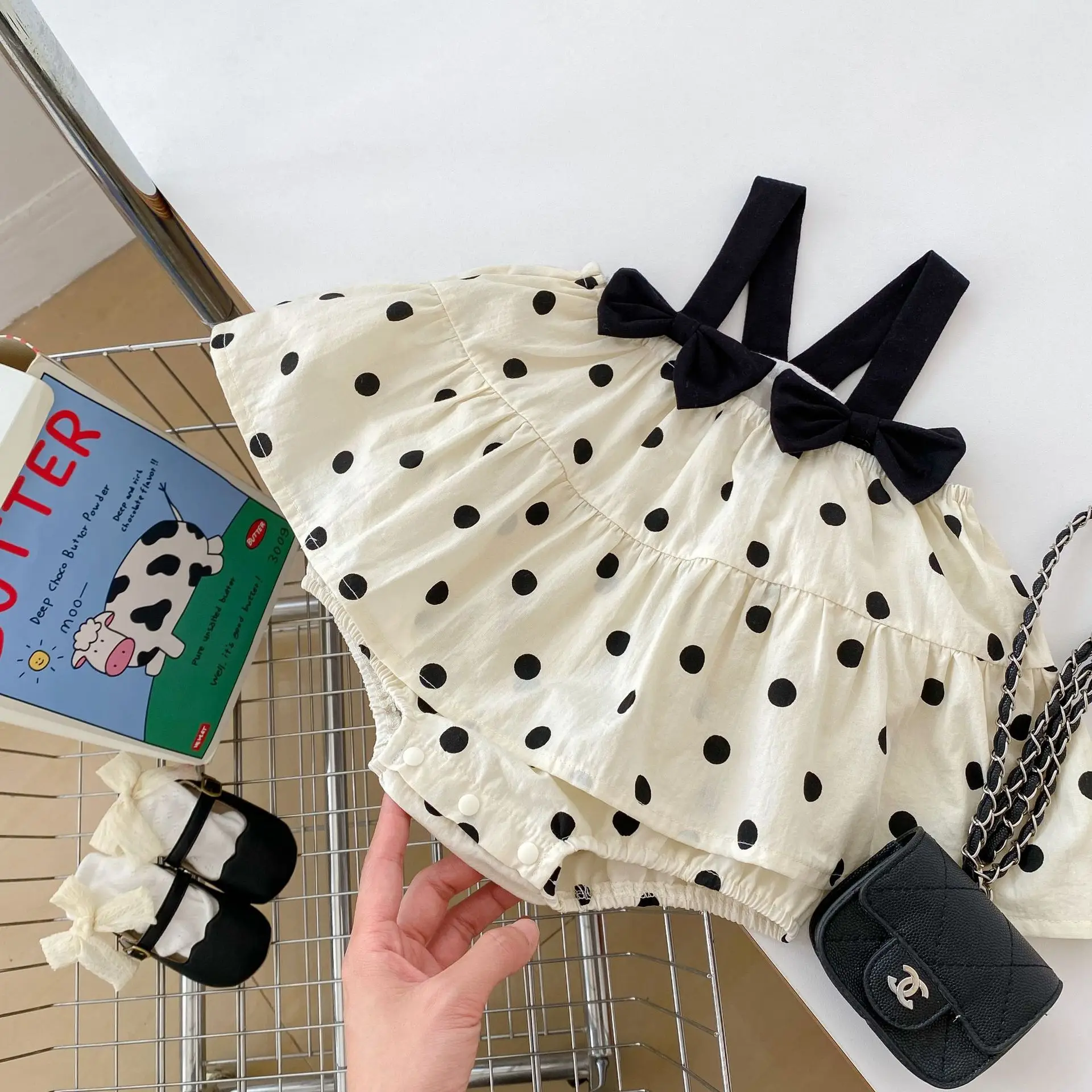 

2025 Summer Baby Clothes Bow Suspenders Polka Dot Princess Ha Dress Climbing Clothes