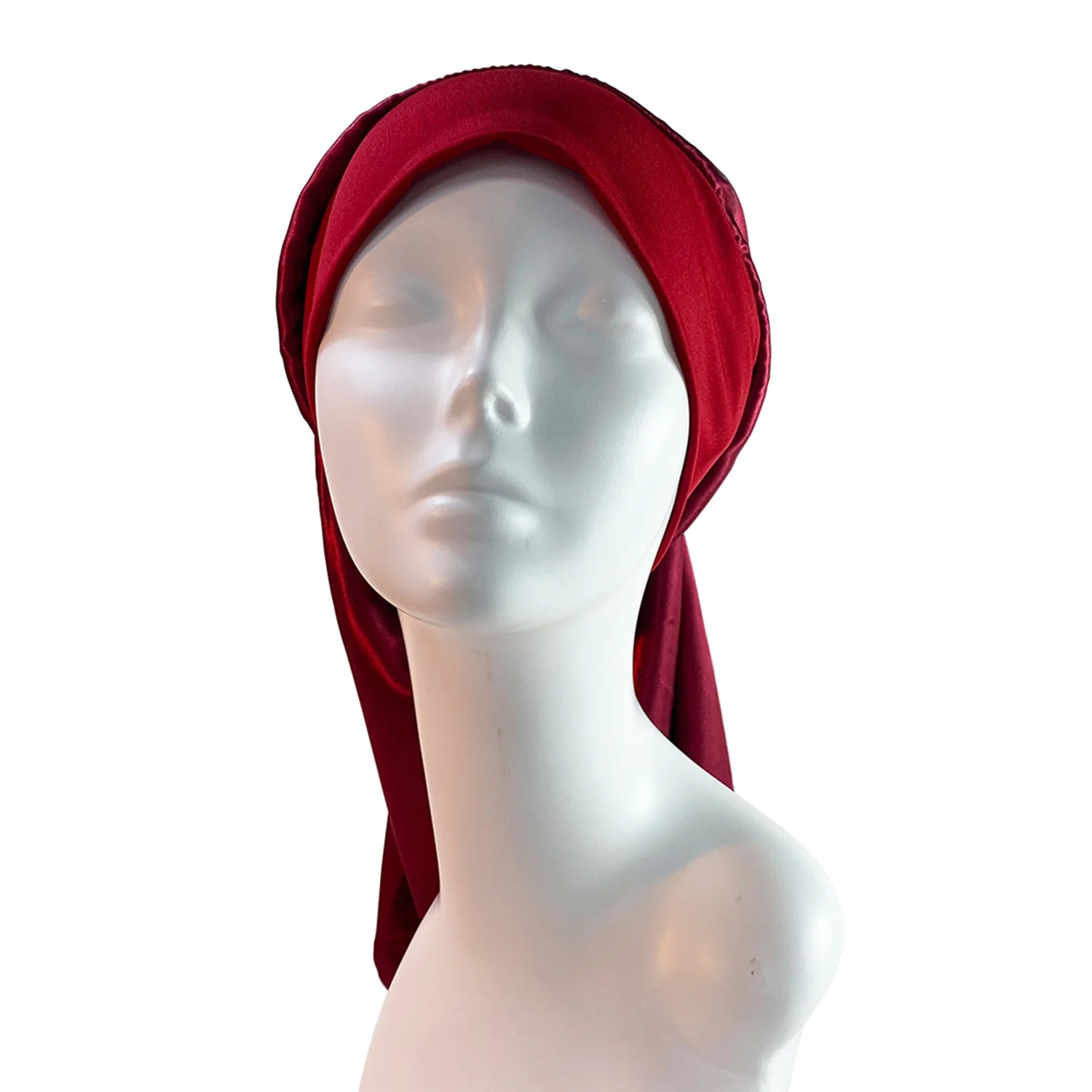 Neue Lange Satin Motorhaube Schlaf Kappe Frauen Seidige Schlaf Kappe Mit Breiten Gummiband Haarpflege Turban Zöpfe Lockiges Haar Natürliche Haar – Detail 3