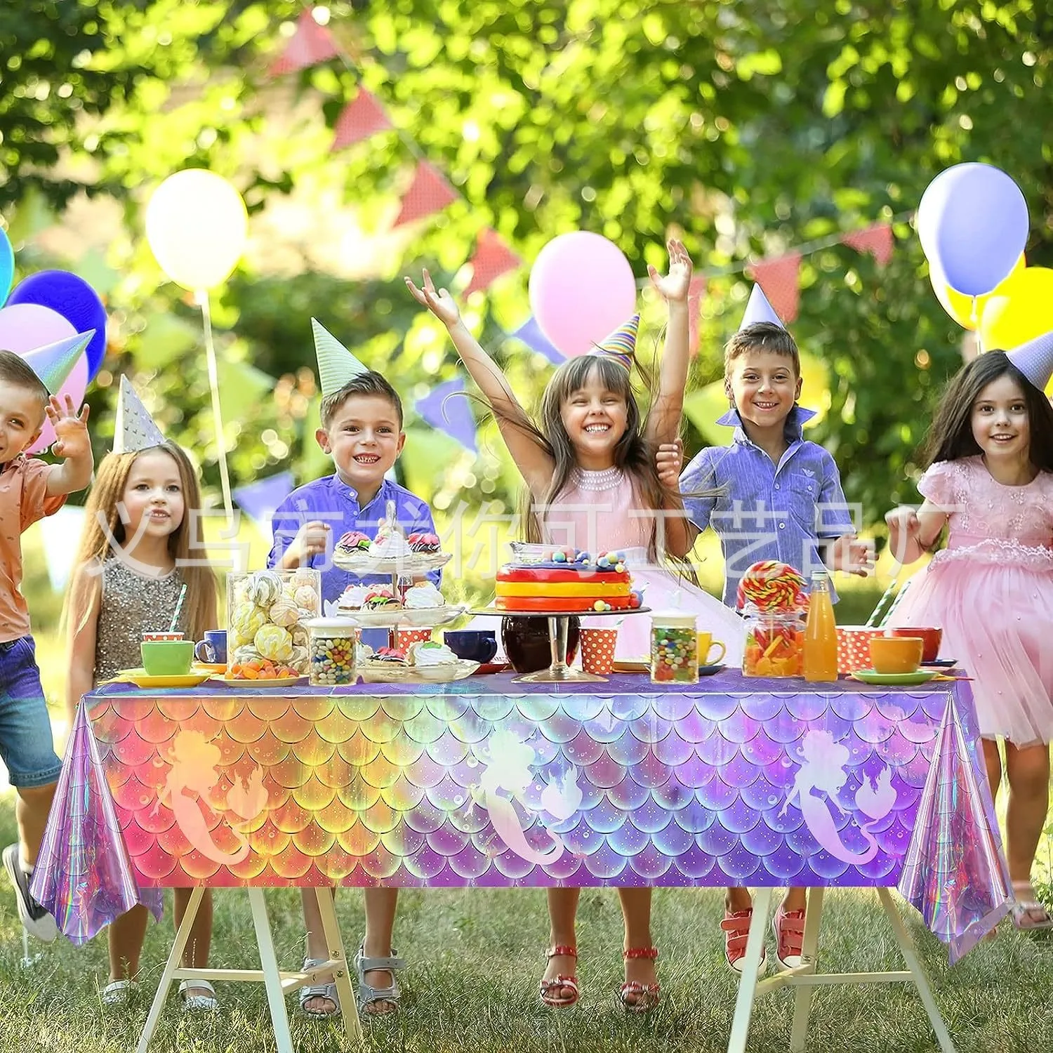 Purple Mermaid Tablecloth Under The Sea Laser Silvery Table Cover Paper Plates Cups Happy Little Mermaid Birthday Party Supplies