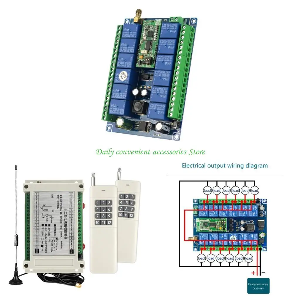 

97QB DC12V-36V 12-Channel Remote Control Set 433MHz Transmitter with Receiver 12-Way