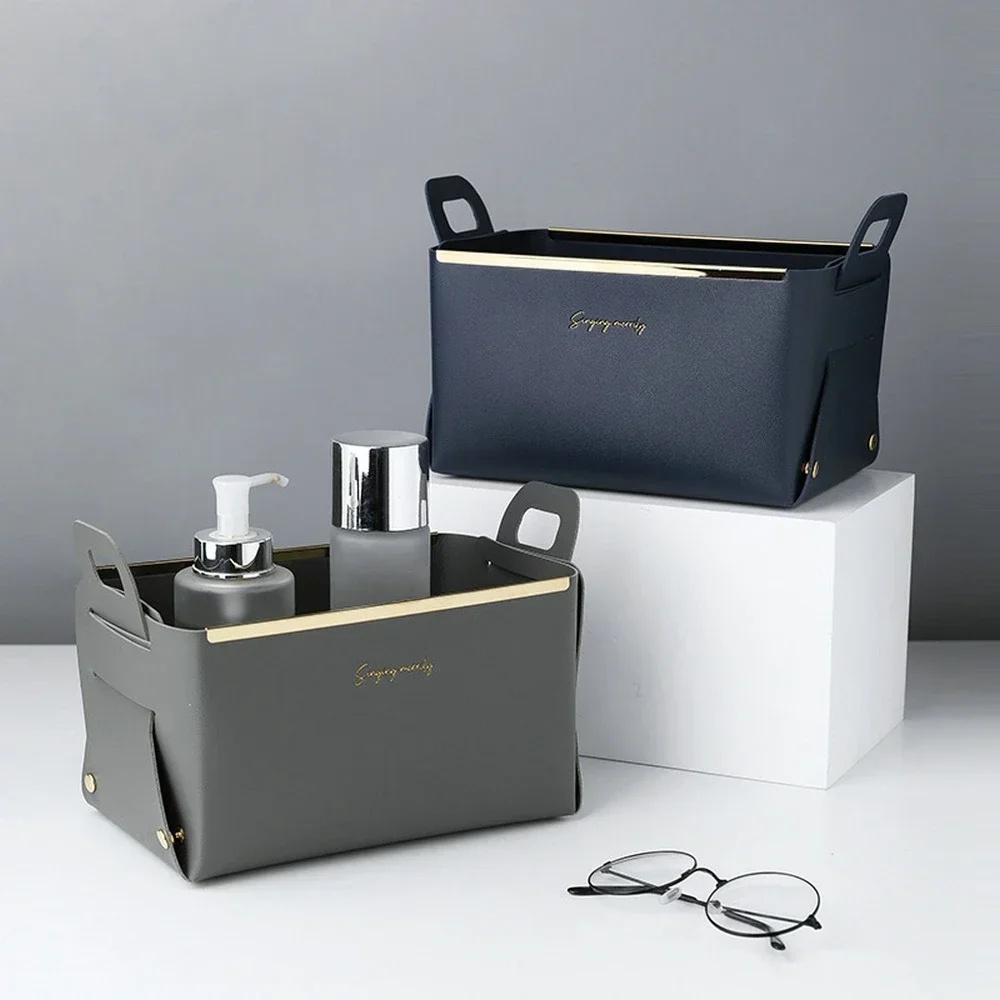 

Складной поднос из искусственной кожи, косметический контейнер для ювелирных изделий, коробка для хранения большой емкости, домашний настольный декор для мелочей, поднос с ручкой