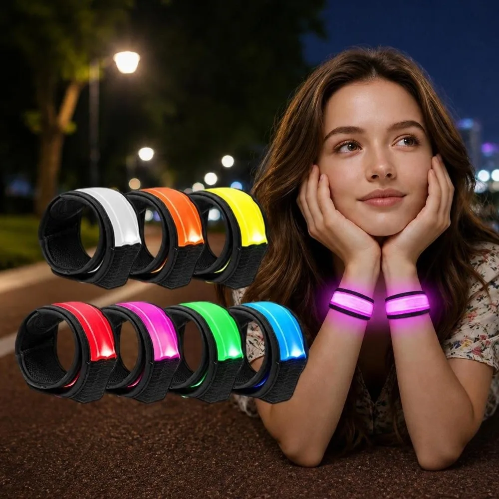 Polyester LED Armband Snap Slap Design LED Lighted Slap Bracelet Elastic Strap Bright Glowing Reflective Band Night Sport