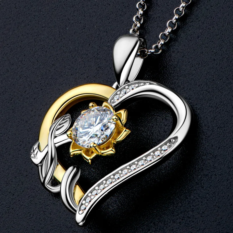 Smyoue Real 1ct Moissanite Necklaces for Women Sunflower Pendant 100% S925 Sterling Silver Jewelry Wedding&party Gift Wholesale