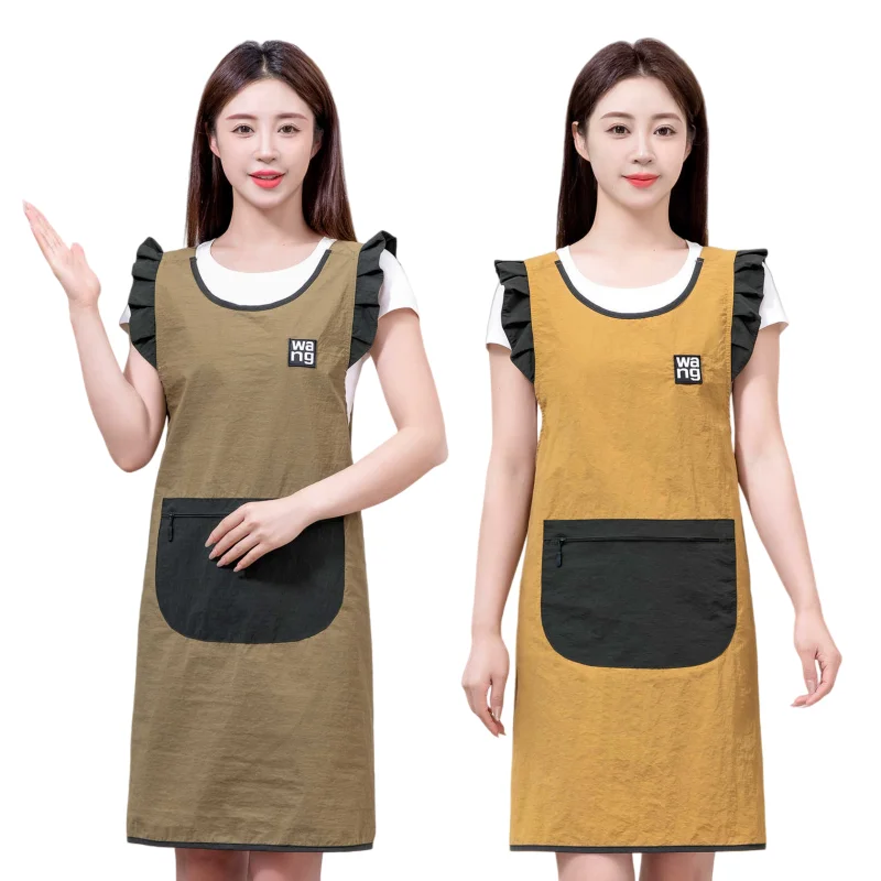 

Желтый фартук официанта, кухонная водонепроницаемая рабочая одежда для приготовления пищи, униформа для ресторана, женские фартуки для выпечки, барбекю, маслостойкий жилет