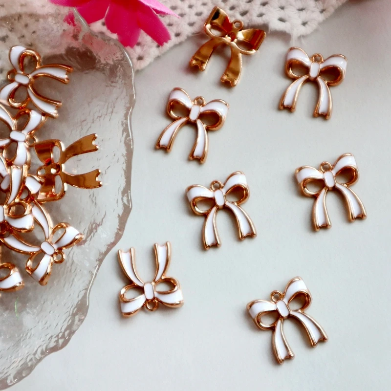 10PCS Larger Hollow Bow Tie Alloy Pendant Enamel Metal Charms DIY Necklace Bracelet Jewelry Keychain Decoration Dangle Accessory