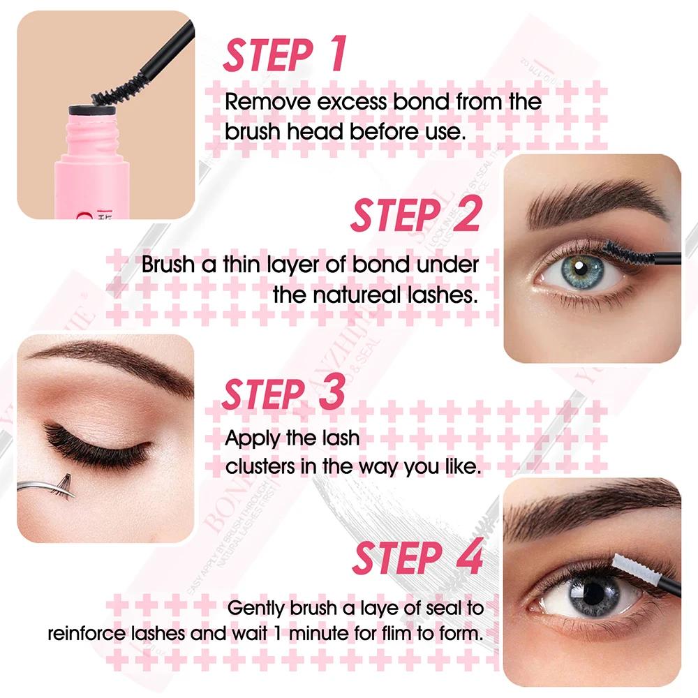 New Packaging YUANZHIJIE DIY Cluster Eyelash Glue Long Lasting Bond Seal Mascara Long Lasting Fast Dry Lash Bond and Seal 10ML