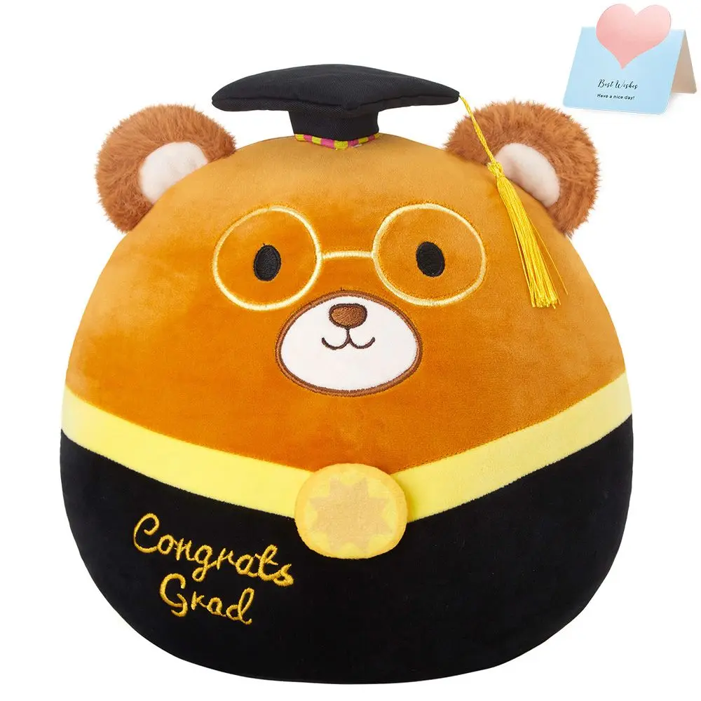 30cm Stuffed Animal Throw Pillow PhD Graduate Bear Doll Soft Brown Plush Cushion Toys Pillow Gift for Graduation Children