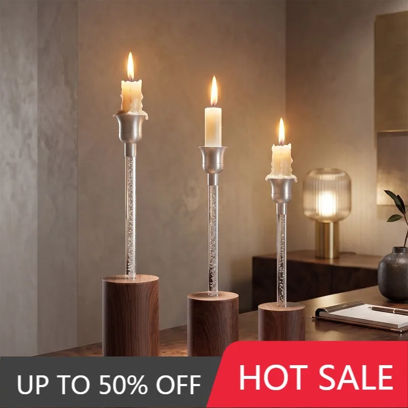 Crystal Style Candle Holder Set Wood Acrylic Candle Holders Kit Modern Tabletop Candlestick Stand Wedding Dining Room Decor