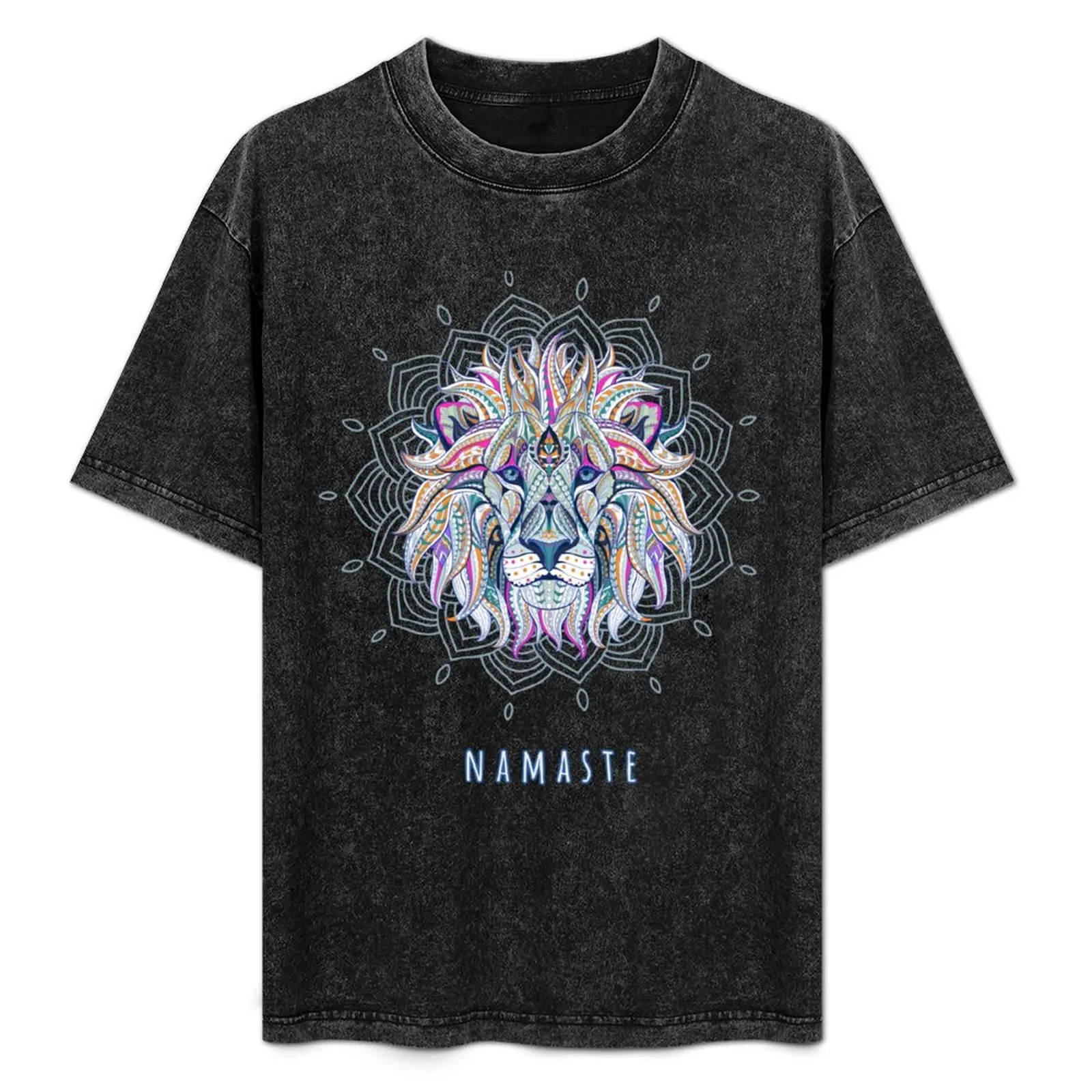 

leo namaste yoga spiritual design mandala india lion head T-Shirt Trendy Pattern T-Shirt for Men