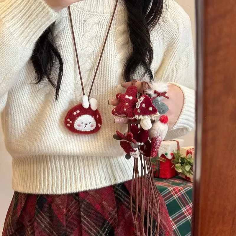 Sweet And Cute Plush Animal Coffee Colored Necklace For Women In Autumn And Winter Sweater Chain Accessories