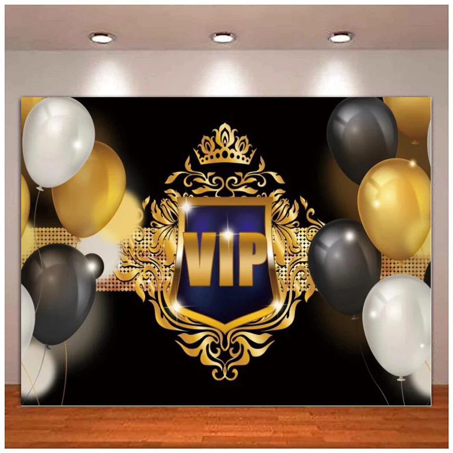 

Photography Backdrops Balloons VIP Gold Happy Birthday Baby Shower Party Photocall Photographic Background Banner Photo Studio