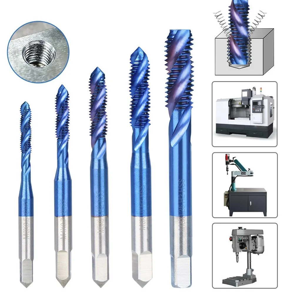 HSS Sprial Flute Thread Tap M2-M18 Nano Blue Coated Machine Plug Tap Metric Tap Hand Tool for Metalworking Tools