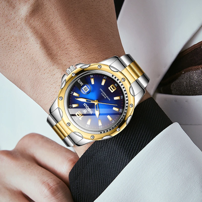 

Мужские кварцевые часы, водонепроницаемые часы с ремешком из нержавеющей стали для мужчин, деловые мужские наручные часы, светящиеся мужские часы Relogios Masculino