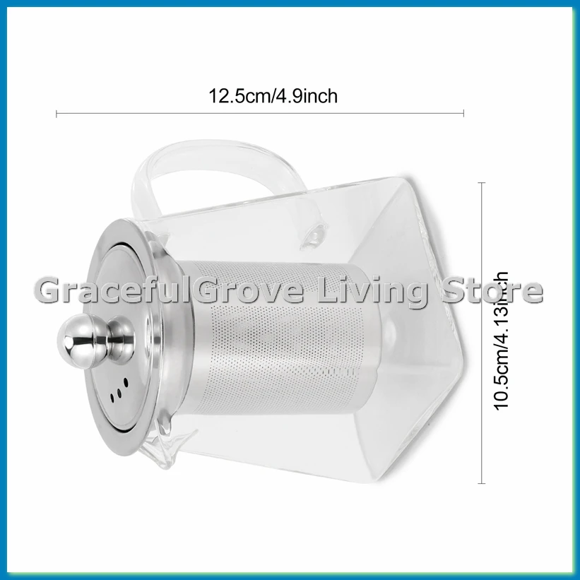 

Чайник из утолщенного стекла для заваривания цветочных чайов и баббл-чая, с фильтром из нержавеющей стали, квадратный, набор, 350 мл - ROWI