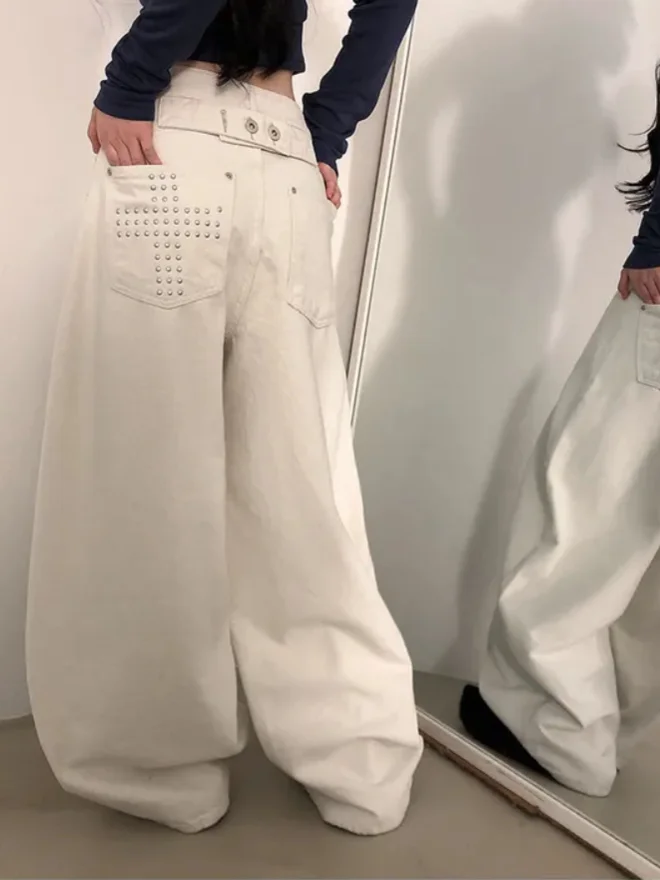 

Свободные джинсы с широкими штанинами для женщин, повседневные, с высокой талией, на молнии, из смесового хлопка, с перекрестным узором, Dongda Gate INS2026, весенняя коллекция