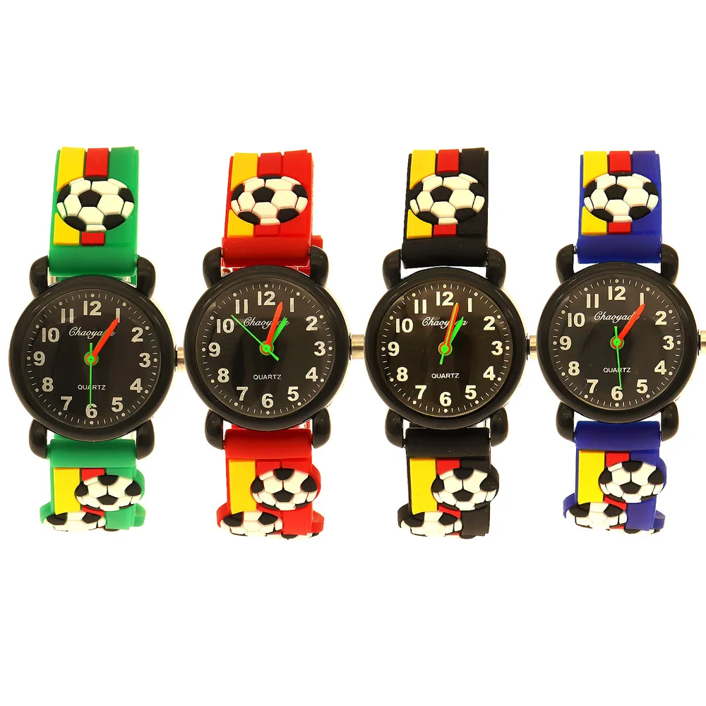 4Pcs Kids Gifts Football Pattern Children's Watch Color Silicone Strap Boy Girl Student Gift Watch Children Watches
