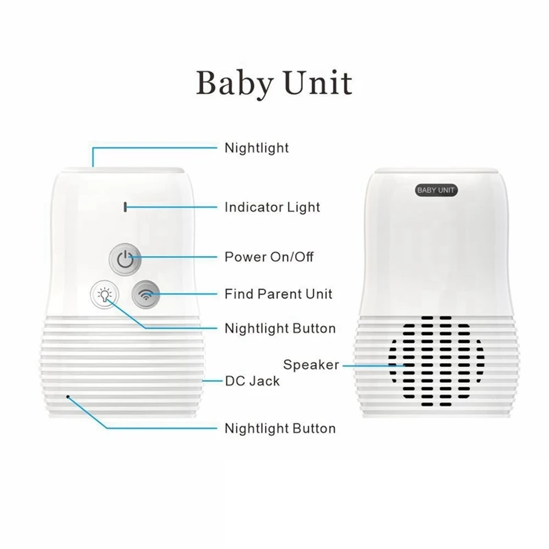 Baby Audio Monitor 2-Way Talk Baby Intercom Wireless Night Light Home Child Safety Device 2.4Ghz US-Plug Durable