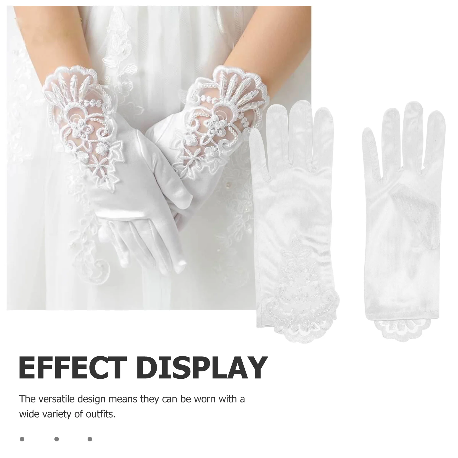 

1Pair White Kids Lace Gloves Short Delicate Flower Girl Gloves for Wedding Party Stage Performance Dress Up for Girls