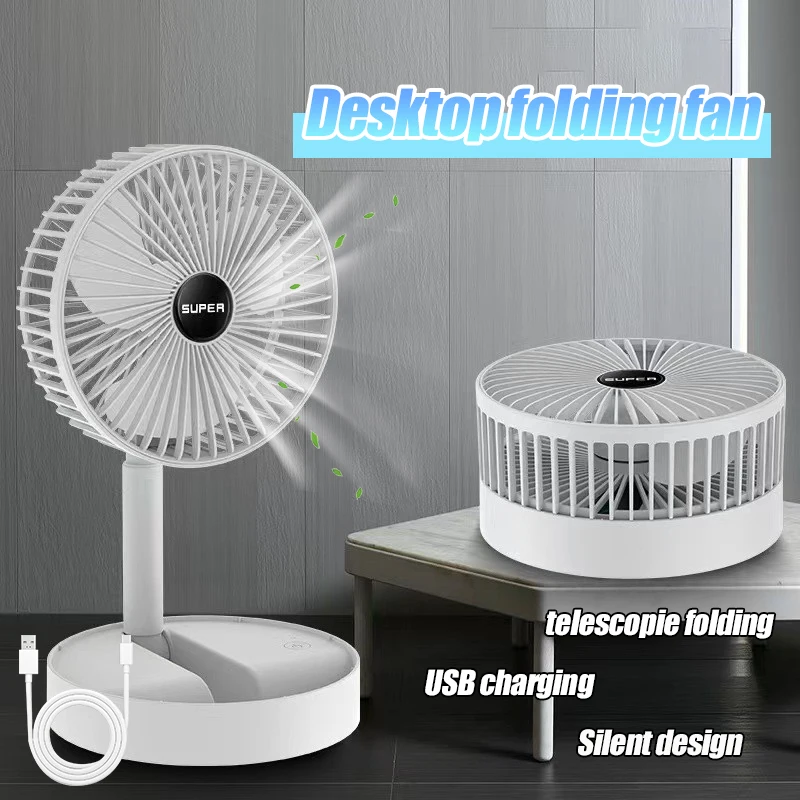 Electric Stand Fan USB / 3 Speeds Folding Portable Telescopic Floor Adjustable Height Mini Fan for Bedroom Indoor