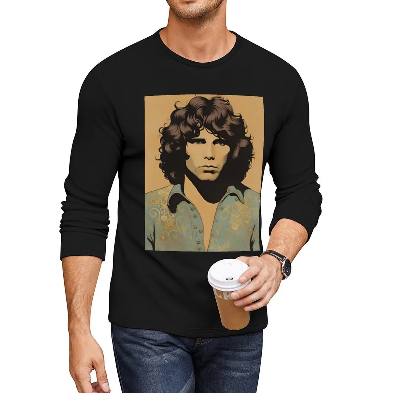 

Jim Morrison Vintage Art TheAmericanPoet Long T-Shirt heavyweight t shirts workout shirts for men