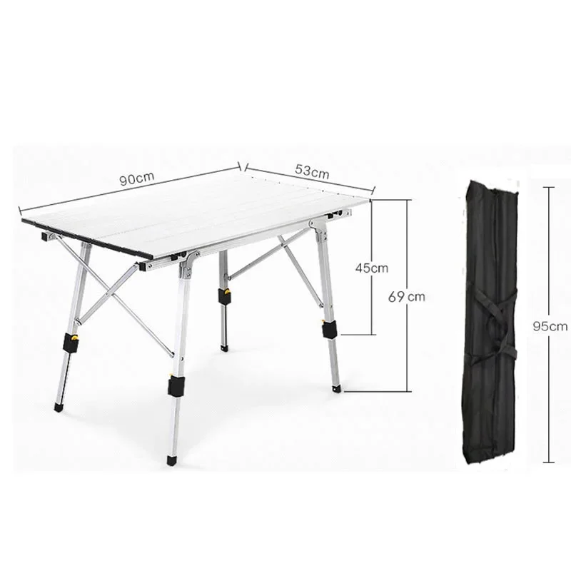 Outdoor Folding Portable Picnic Camping Table with Aluminum Legs Adjustable Height Roll Up Table Top Mesh Layer