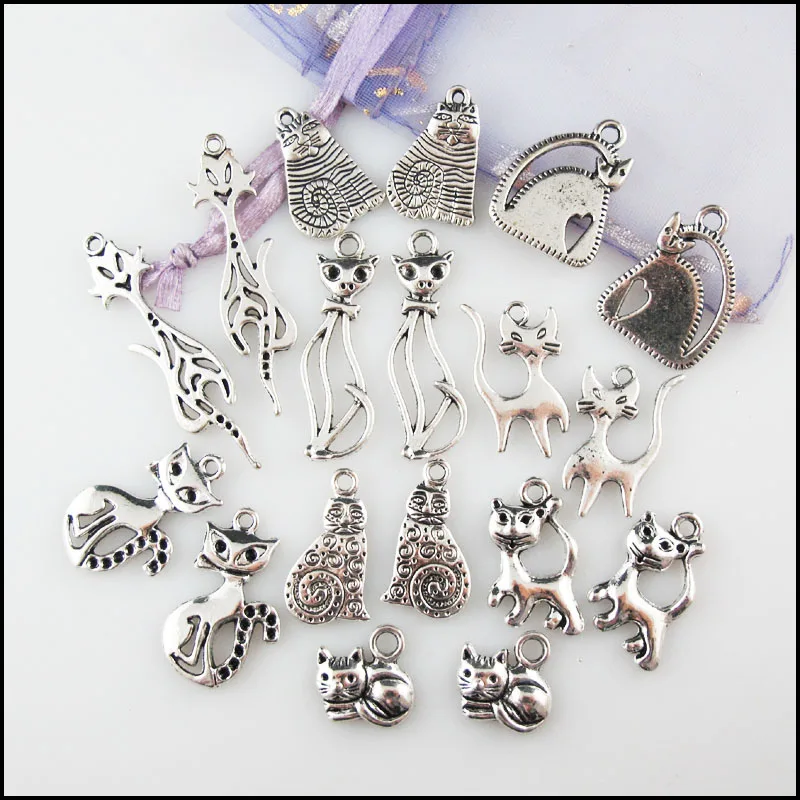 New Lovely Animal Cats Charms Antiqued Silver Plated Pendants For Gifts Jewelry