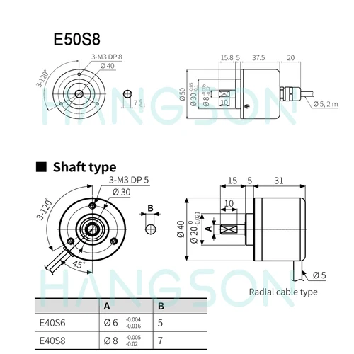 Imagen 2 del producto E50S8 E40S8 E40S6 E30S4 3-T-24 3-N-24 3-V-24 6-L-5 100 600 1000 360P/R Codificador rotatorio óptico incremental DC 5-24V