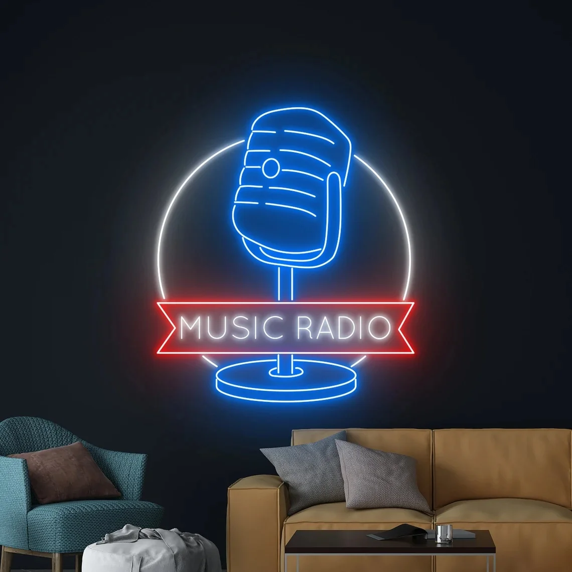 Music Radio Microphone Neon Sign Mic Neon Sign Podcast Neon Sign Music Band Show Wall Decor Bar Record Studio Karaoke Neon