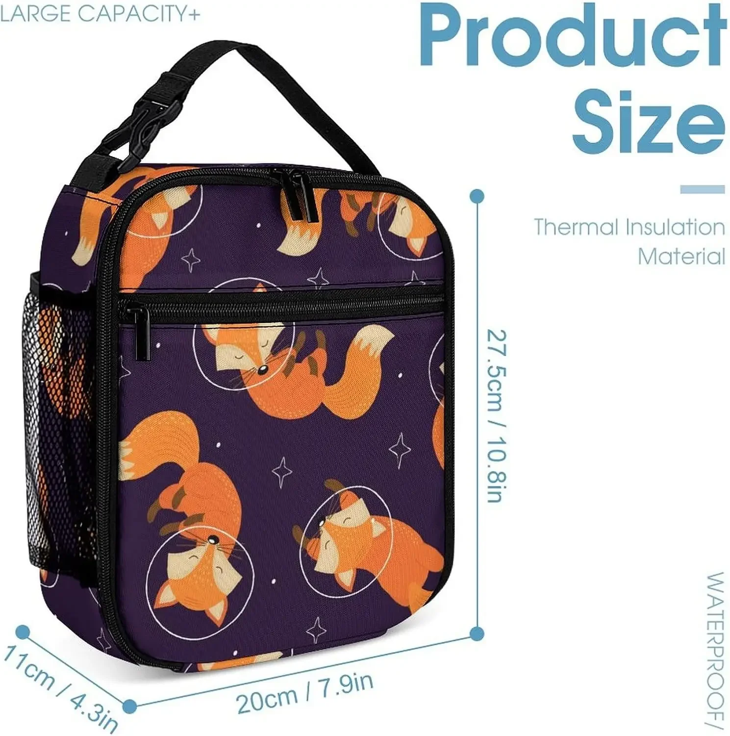 Lunch Box Lunch Bag for Men Women Sleeping Fox Space Star Reusable Lunch Bags Insulated Lunchbag Lunchbox Cooler