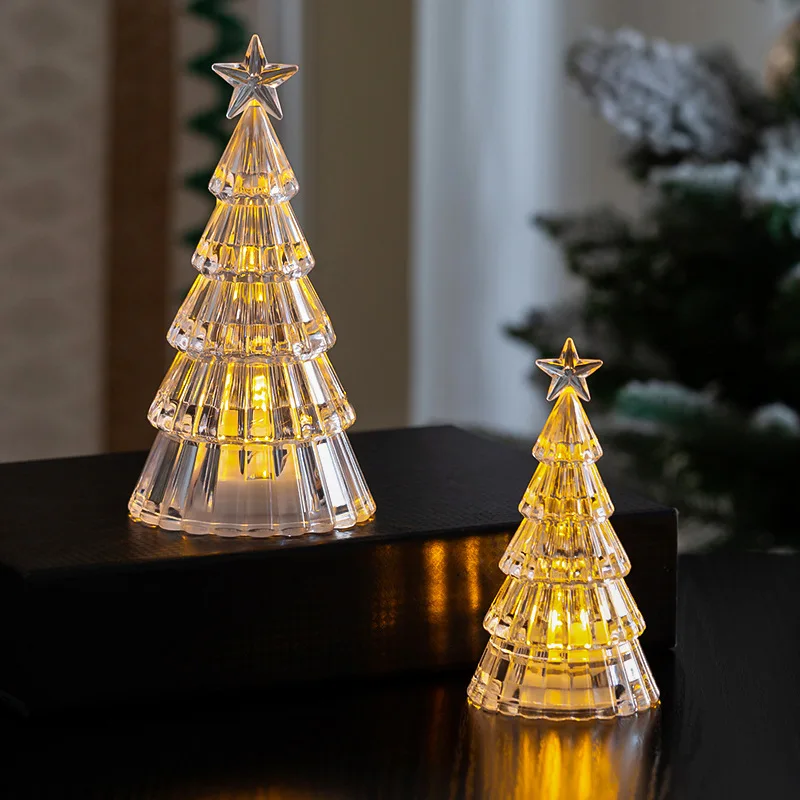 Mini Christmas Decorations Luminous Crystal Christmas Tree Desktop Ornament Creative Children's Christmas Gift Lights DIY Decor