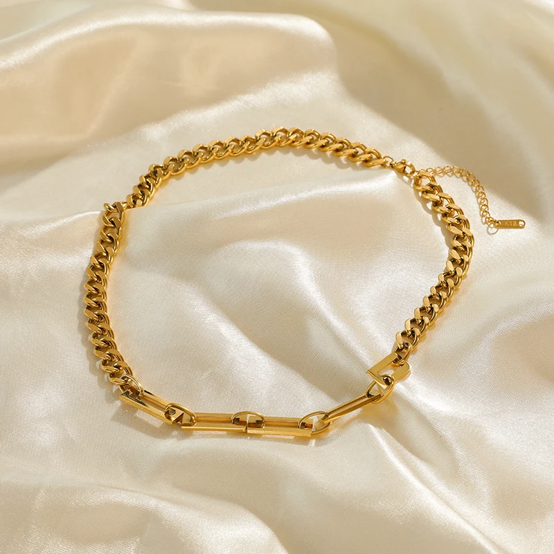 EILIECK 316L Edelstahl Metall Kubanische Kette Halsketten Armband Schmuckset für Damen Goldfarben 18K vergoldet Halskette Bijoux – Detail 13