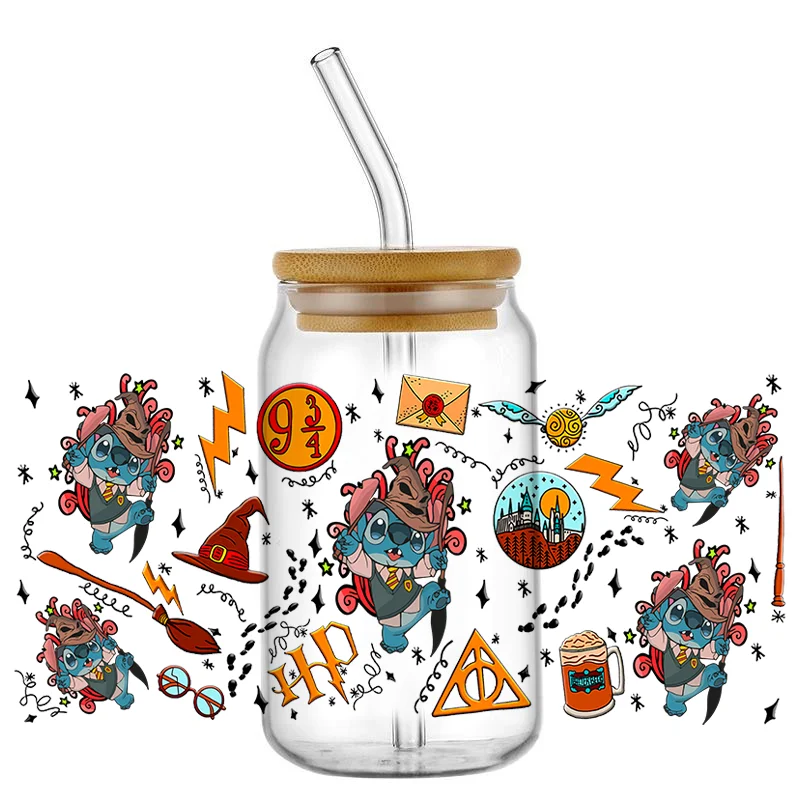 Cartoon Stitch Magic Academy Pattern UV DTF Transfer Sticker Waterproof Transfers Decals For 16oz Glass Cup Wrap Stickers