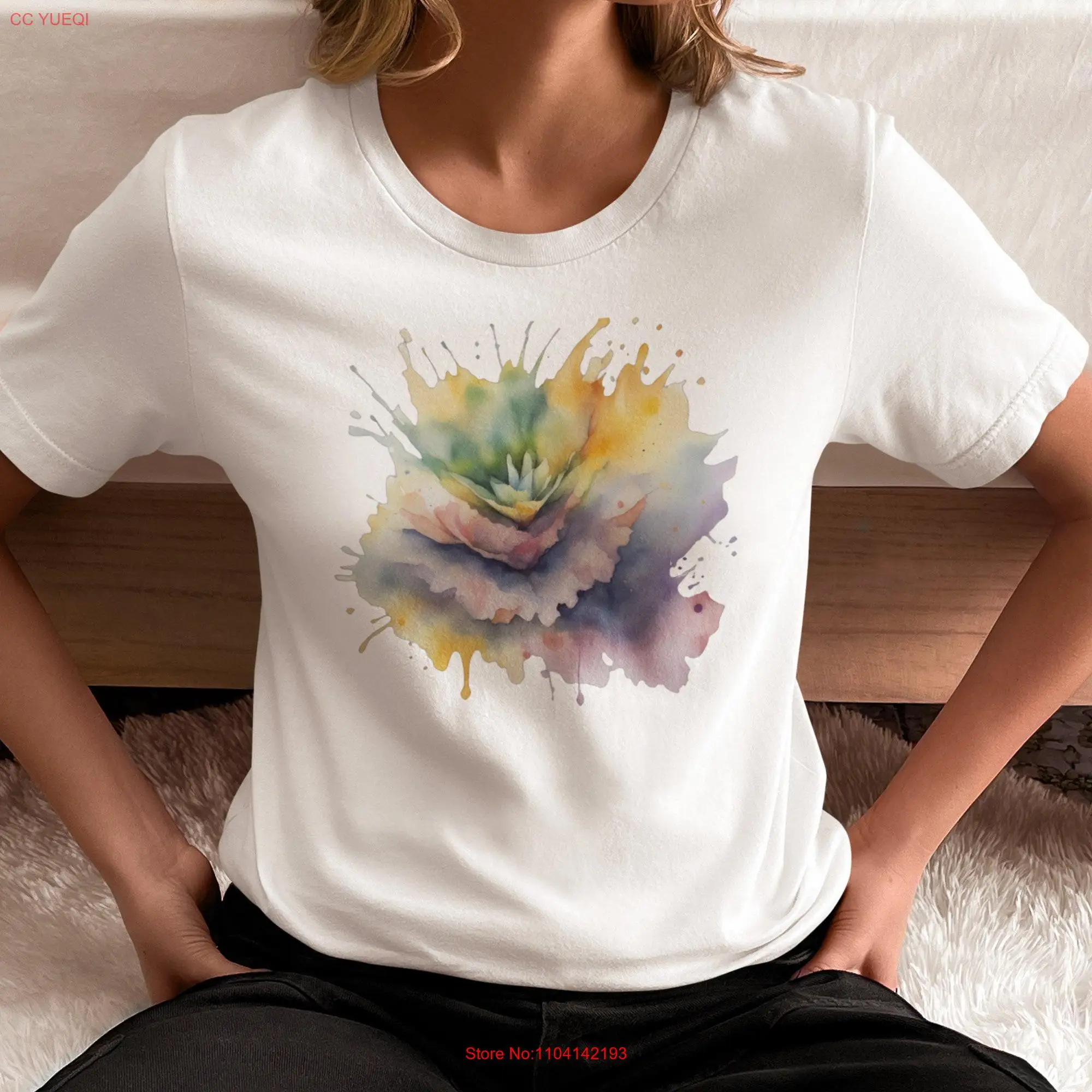 Watercolor Flower T Shirt for Her Him Multicolor Birthday Surrealistic long or short sleeves