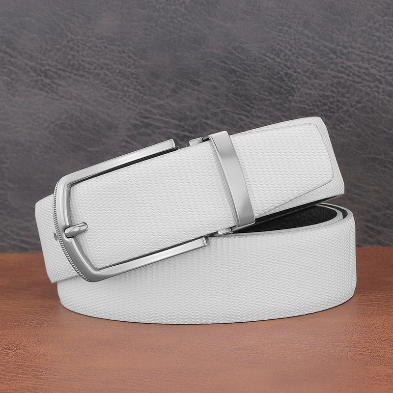 

Casual white genuine leather designer pin buckle belts men corset Waistband luxury famous brand jeans ceinture homme student