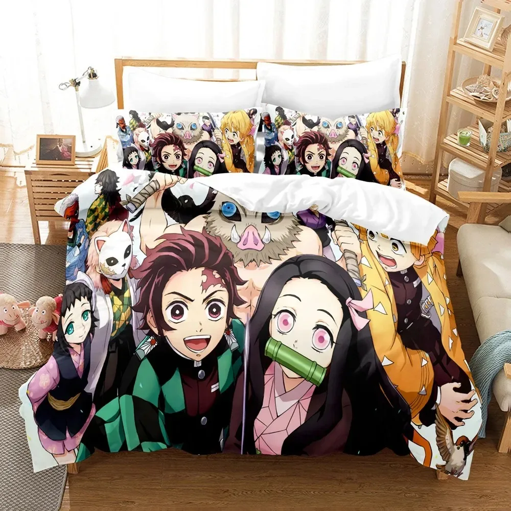 Hot Kamado Nezuko Bedding Sets Anime Demon Slayer Bedspread for Teens Girls Cartoon Twin Single Queen King Full Duvet Cover Set