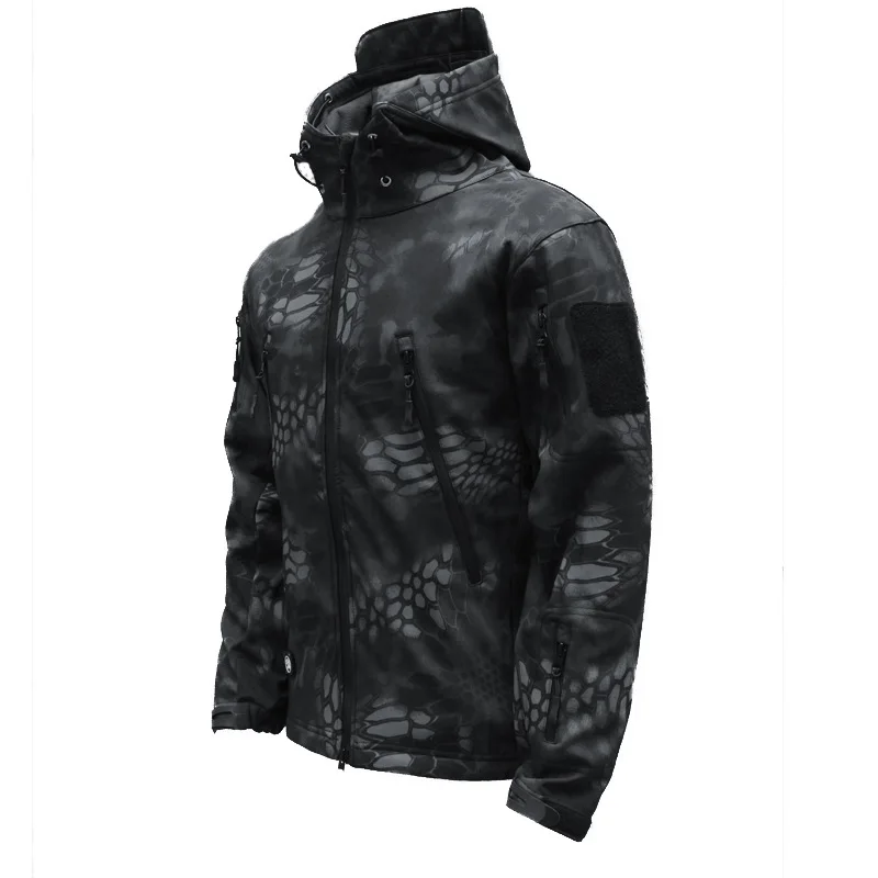 Lynjacye Black Paython Color Mens Size S-4XL Soft Shell Jacket Fleece Jacket Windproof and Rainproof Outdoor Sports Women Coat