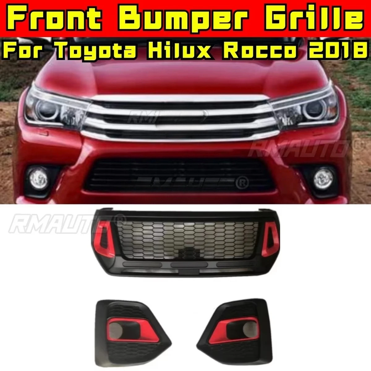 

Автомобильный бампер Hilux Rocco, светодиодная решетка, гоночные грили, передний бампер, гоночные грили для Toyota Hilux Rocco 2018, автомобильные аксессуары
