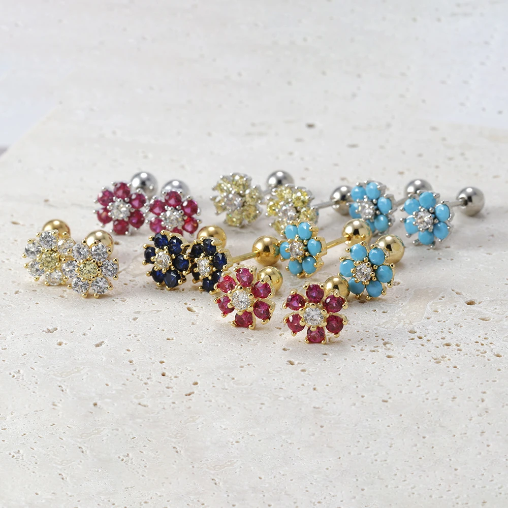 Moda Kwiat ze stali nierdzewnej Cyrkon Kolczyki sztyfty Geometryczne Rhinestone Helix Tragus Piercing Kolczyki dla kobiet Biżuteria imprezowa