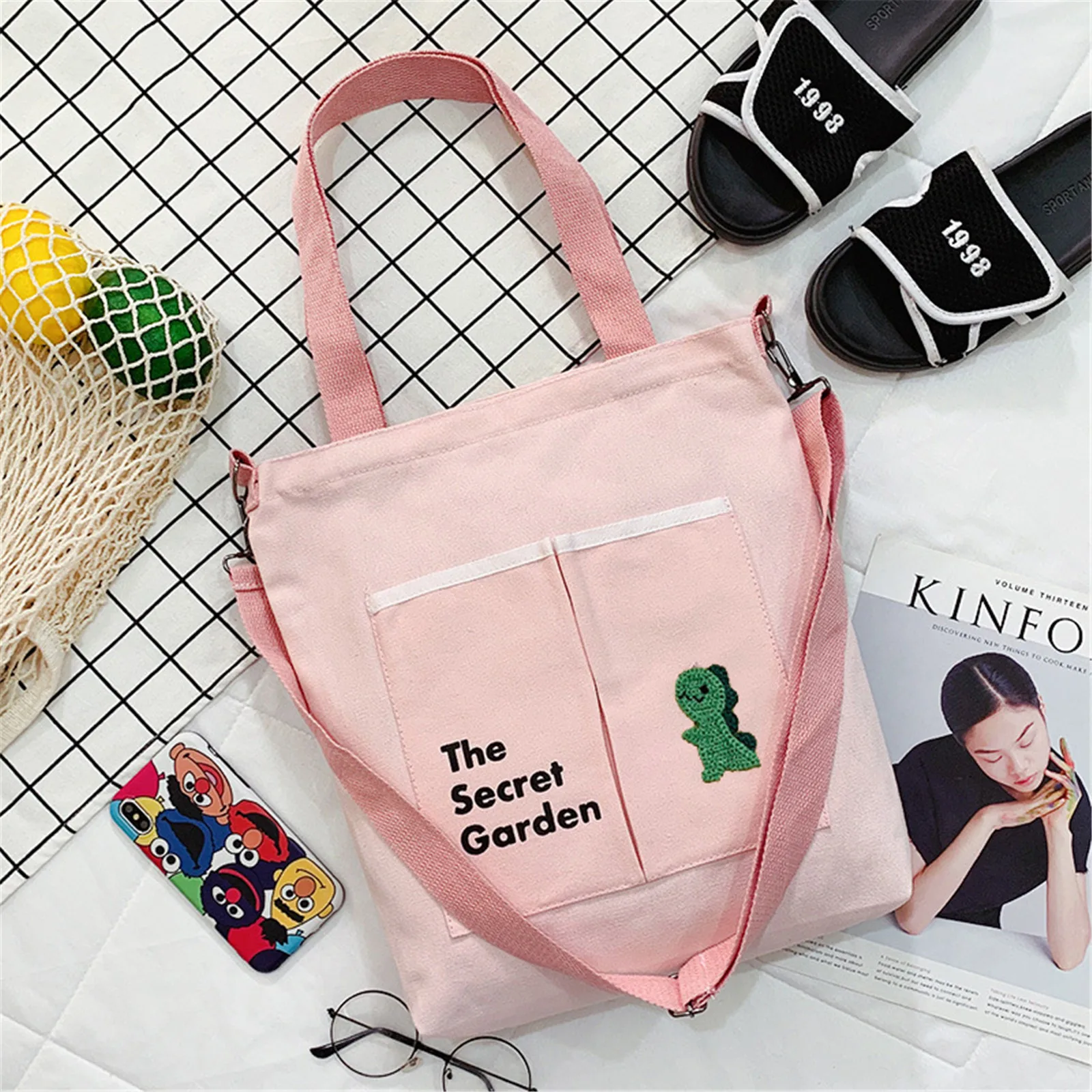 2024 New Canvas Bags For Women Handbag Shoulder Bags Large Capacity Solid Color Totes Shopper Bags Casual Female Cross Body Bags