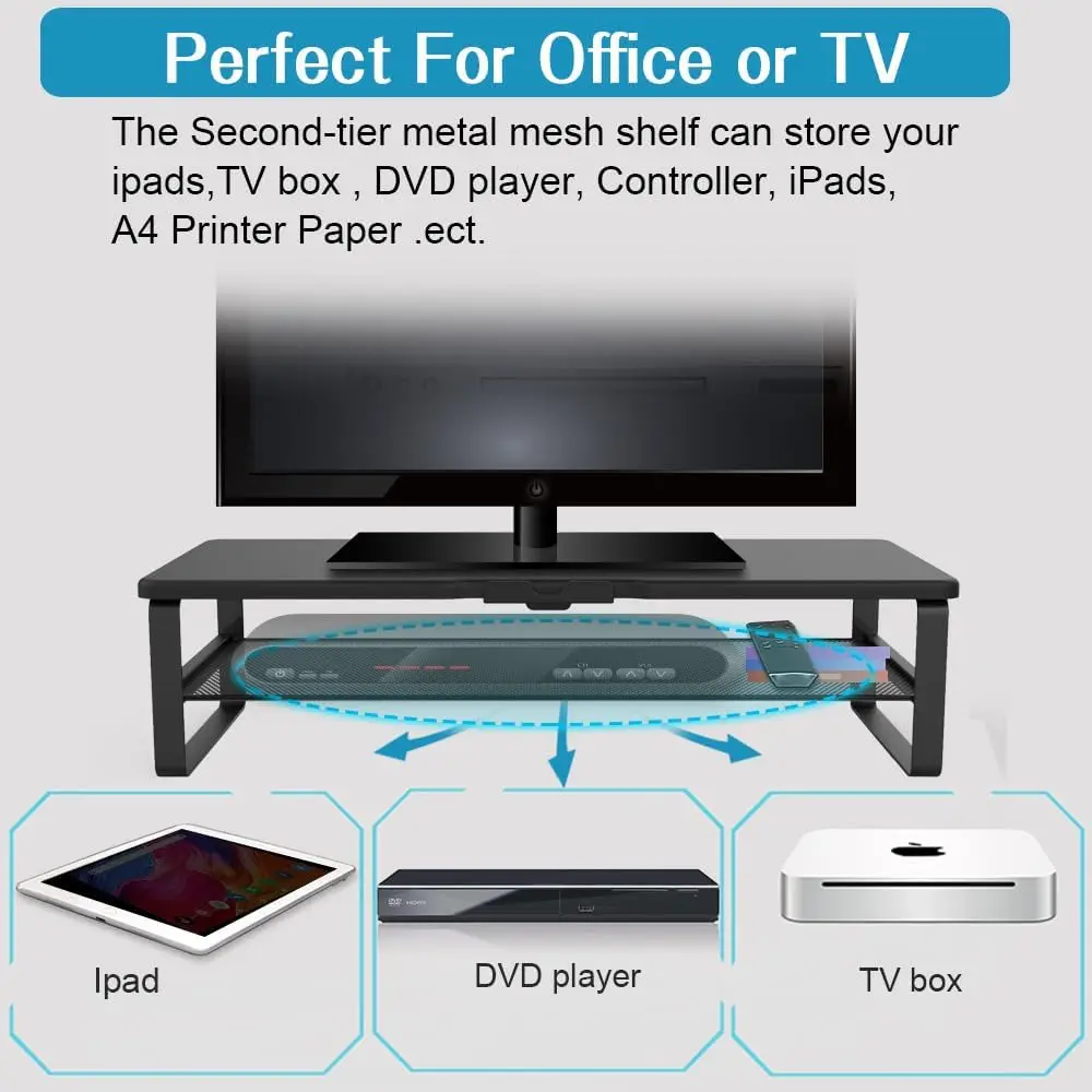 2-Tier Monitor Stand with Drawer, Phone Holder & Cable Management - Desk Organizer for Home Office