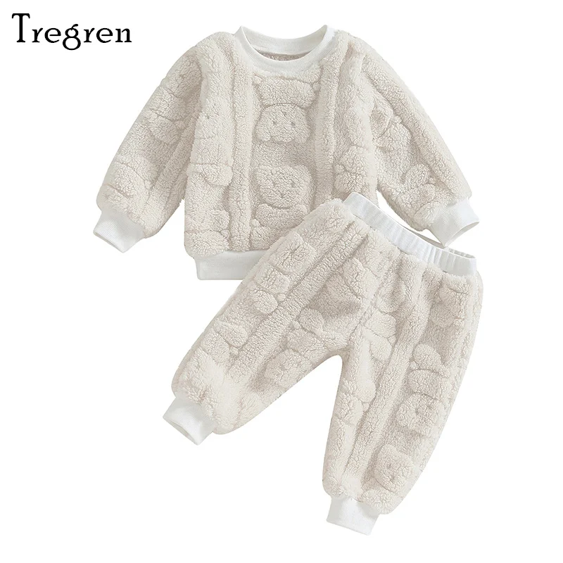 

Tregren Toddler Baby Boys Pants Set Furry Bear Long Sleeve Crew Neck Sweatshirt Sweatpants Infant Clothes Fall Winter Tracksuits