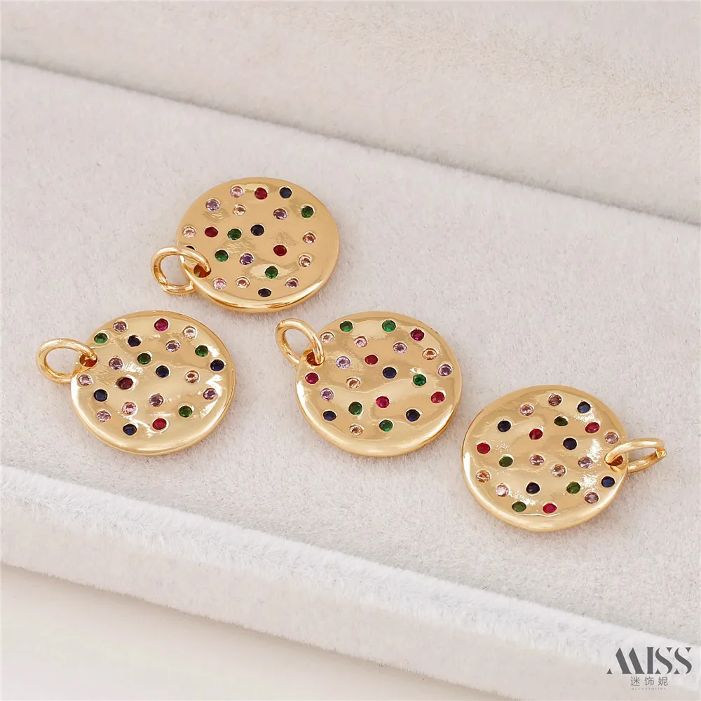 14K กระเป๋าทองฝังเพชรสีไม่สม่ําเสมอรอบแท็กจี้ DIY เครื่องประดับสร้อยข้อมือสร้อยคอจี้อุปกรณ์เสริม