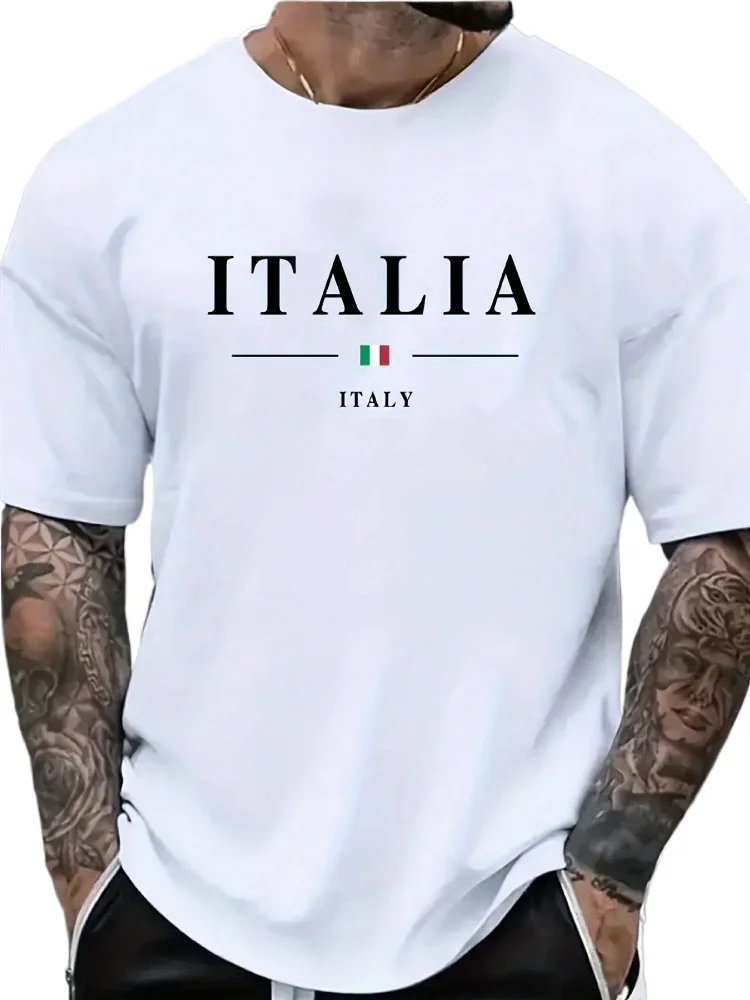 

The ITALIAn flag is printed with the word "Italia" T-shirt, and 100% cotton men's white round neck short sleeve T-shirt.