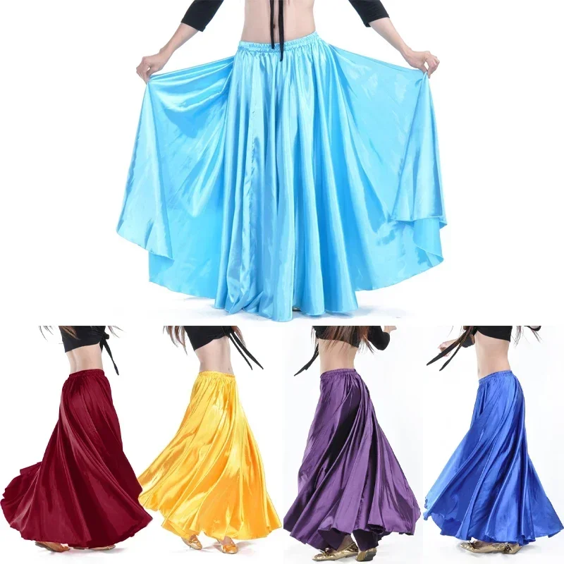 Jupe longue gitane de danse du ventre en Satin, grande balançoire, jupe de soleil Flamenco espagnole à 360 degrés, 14 couleurs, Costume de danse pour femmes danseuses