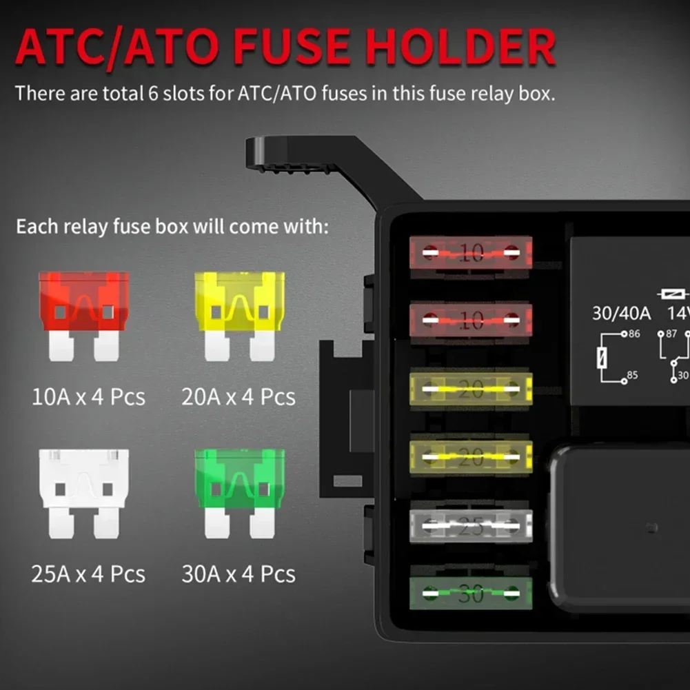 Fuse12V รีเลย์กล่องอุปกรณ์เสริมรถฟิวส์กล่องรถ Retrofit ซ็อกเก็ตกล่อง RB-R6F6-RF รีเลย์บล็อกรีเลย์อะไหล่